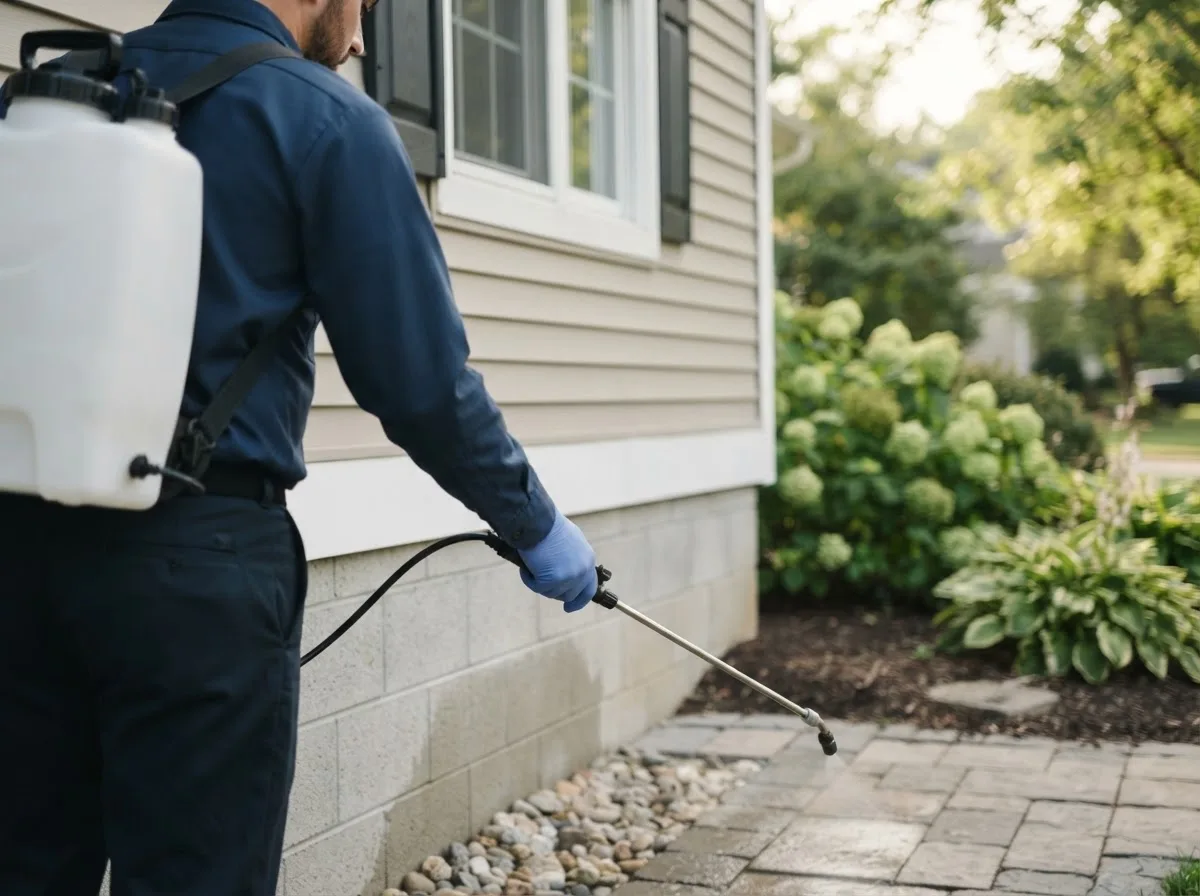 Pest control technician inspecting a home in Moultrie, GA